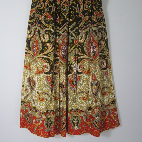 Vtg Susan Bristol Womens XS Red Yellow Paisley Pleated Skirt Wool Rayon Midi - Picture 3 of 8